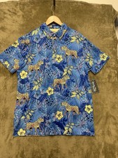 Birdie Bound Mens Jungle Leopard Azure Blue Printed Golf Polo Shirt Size Medium