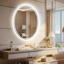 LUVODI Lighted LED Bathroom Mirror: 28”x20” Oval Anti-Fog Dimmable Wall Mount...