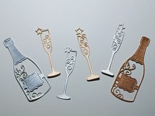   6x Sektflasche/Sektglas Set Papier Stanztei...