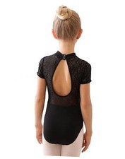 High Neck Ballet Leotards Lace Dance Costume for 9-10 Years Black Lace Lining