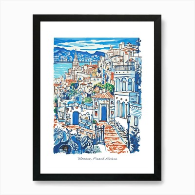 Monaco Französische Riviera Illustration Gerahmtes Wandbild Poster Leinwanddruck Bild