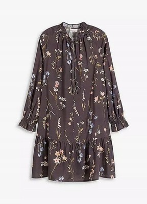 Neu Tunikakleid mit Blumenmuster Gr. 52 Rauchblau Damen Langarm-Dress Mini-Kleid