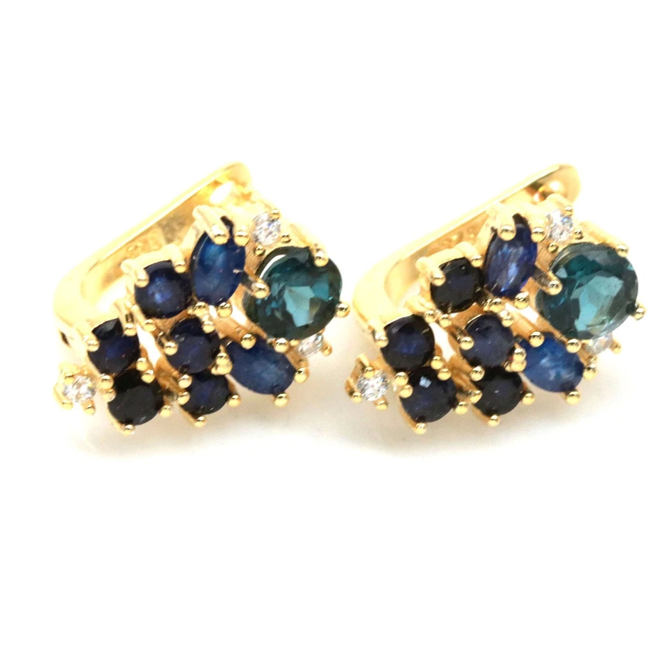 Plata de ley 925 6 mm. Pendientes London de topacio azul, zafiro y circón Foto 2 de 4