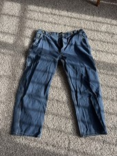 Carhartt Blue Denim Straight Leg Jeans Original Dungaree Fit Button Zip Men  s