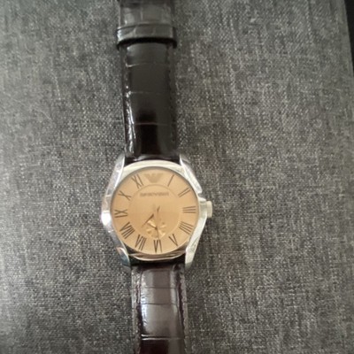 Emporio Armani Quartz Analog 41mm Gold Roman Dial Black Leather Strap 30m