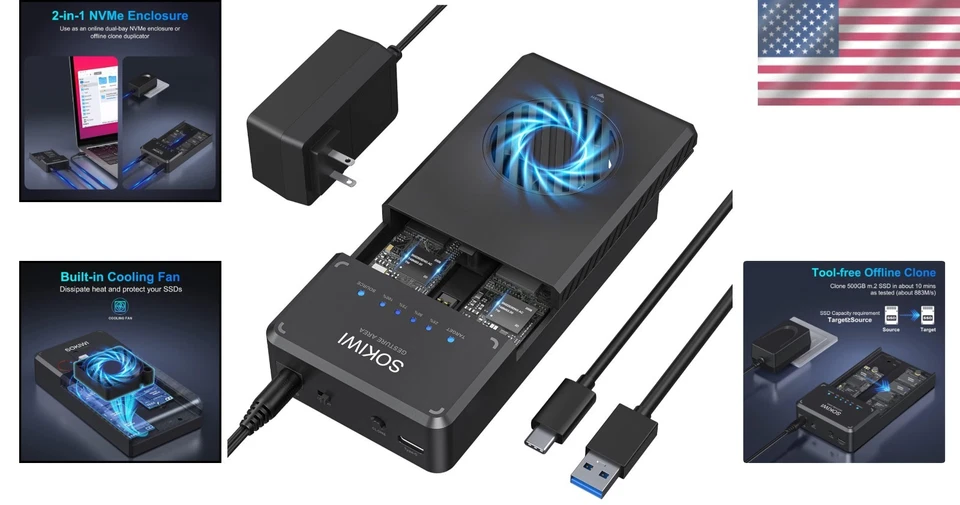 Tool-Free NVMe M.2 Clone Station, 8TB Capacity - Image 2 of 4