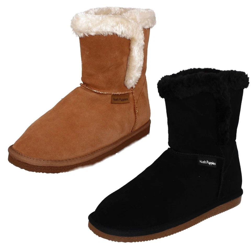 Damen Ashleigh Hush Puppies Pelzrand Hausschuhe Stiefel - Bild 1 von 1