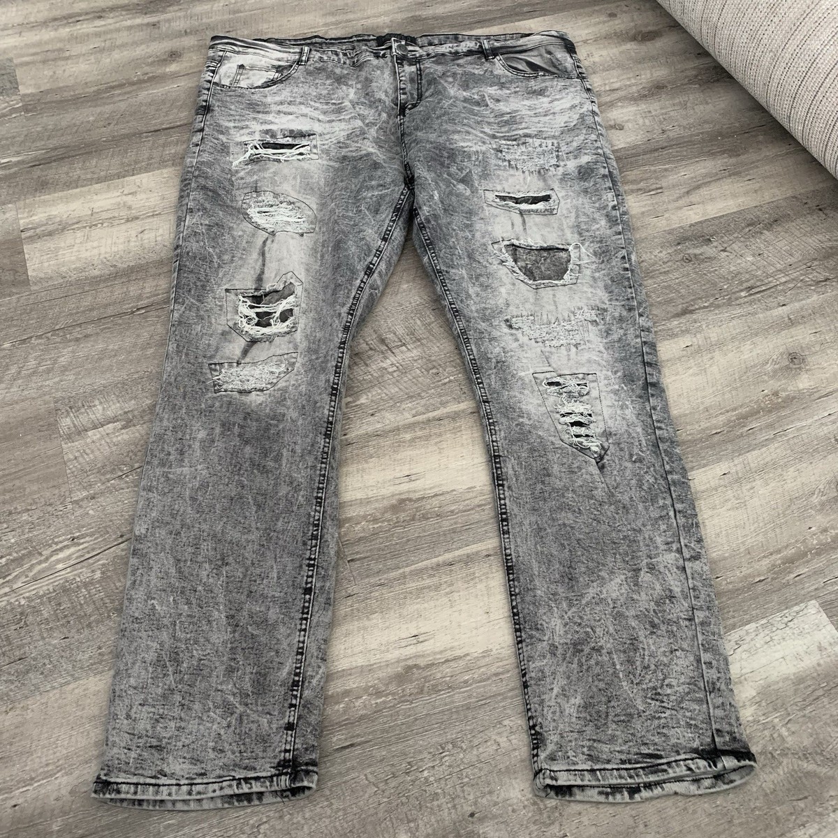 Distressed Denim Ripped Acid Wash Jeans Mens LV Premium Jeans