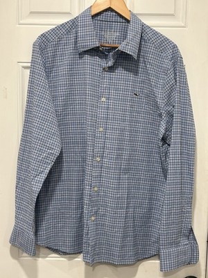 Vineyard Vines Performance Whale Shirt Mens Large Blue Plaid Classic Fit Button