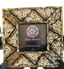 Handmade Picture Frame 4x4 Wood Frame With Beads Coated In Resin Brown Gold