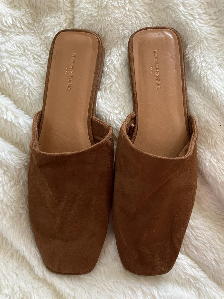 Zapatos para mujer Banana Republic Factory marrón coñac suave imitación gamuza mulas talla 8 Foto 2 de 2