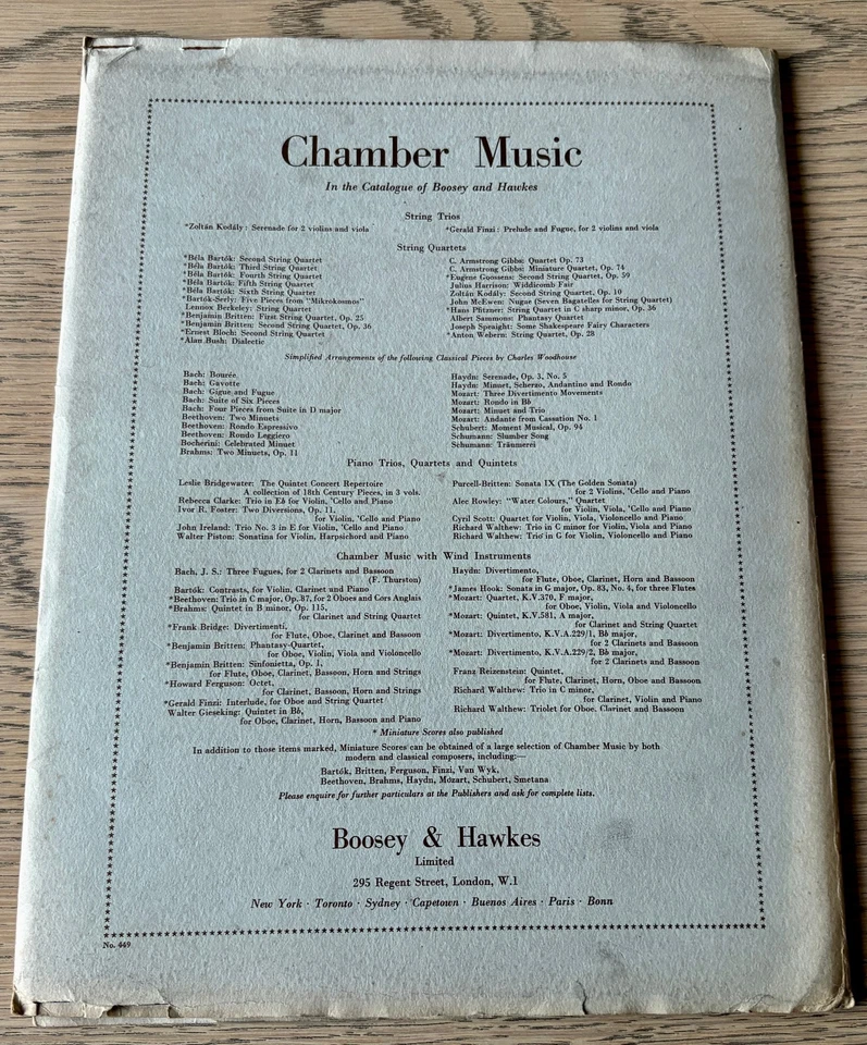 MOZART CLARINET QUINTET KV 581 SHEET MUSIC (1952) ALL PARTS ENGLAND - Image 4 of 4