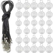 60 Pcs Spiral Bead Cages Pendants w/ 60 Pcs Chains for Necklaces Jewelry Making