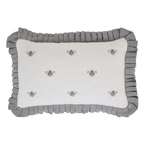 Pillow Embroidered Bee Farmhouse 14x22 Cotton Ruffled Spring Decor VHC Brands - Picture 6 of 7