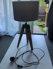 Next Tripod Wooden Table Lamp Grey Drum Shade Included 240V E14 Switch