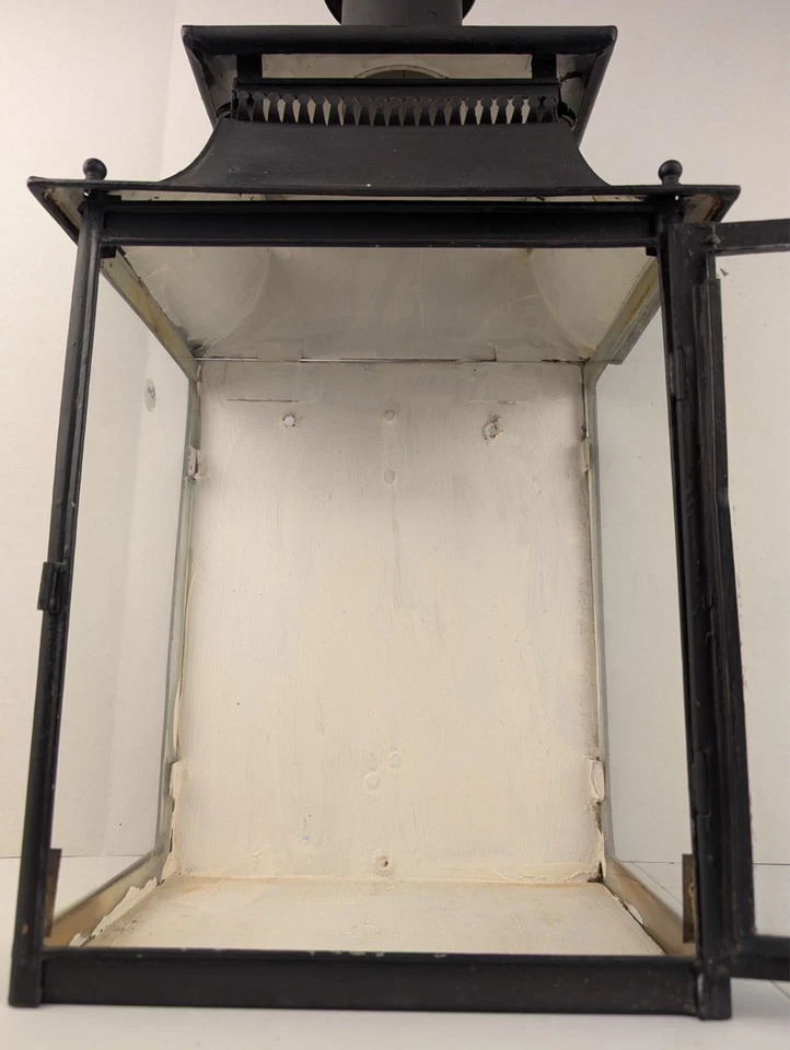 Large Black Metal Glass Lantern Rustic Vintage Style Candle Holder Decorative - Image 4 of 4