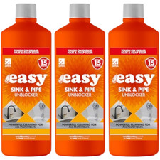 3 x 1L Easy Sink & Pipe Unblocker Fast Acting Powerful Drain Cleaner