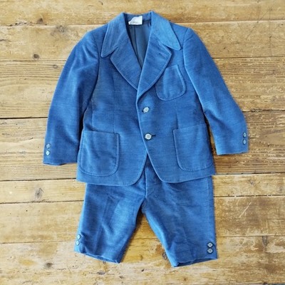 Vintage Sic Cremona Suit Boys 5 Blue Velvet Jacket Breeches Tailored Italy Made