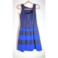 Nine West Fit and Flare Dress Sleeveless Navy and Blue Colorblock Stripes Size 2