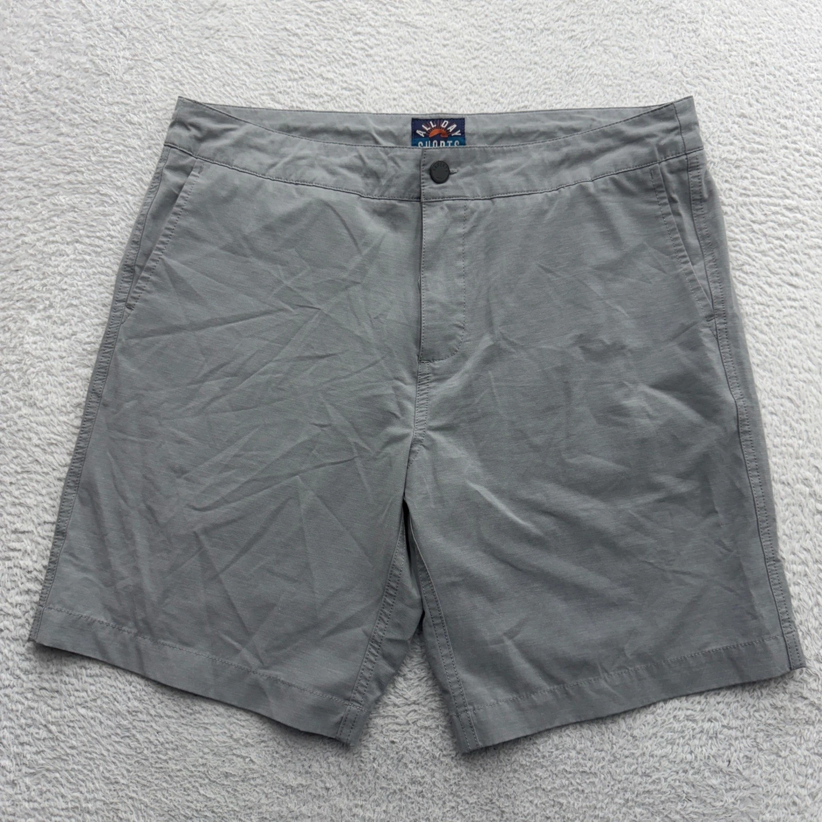 Faherty Mens All Day Shorts Grey Stretch Hybrid Quick Dry Size 35 Casual Summer