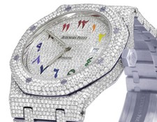 Mens Audemars Piguet Royal Oak 41MM Steel VS Rainbow Dial Diamond Watch 33.0 Ct 6