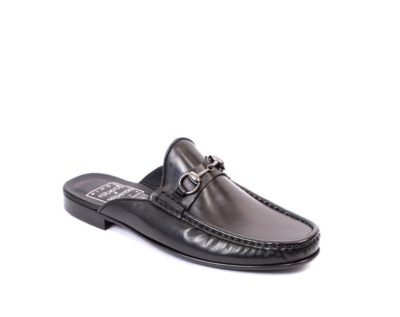 Roberto Serpentini 17247 Black Leather Slides Comfort Mules Sandals 45 / US 12