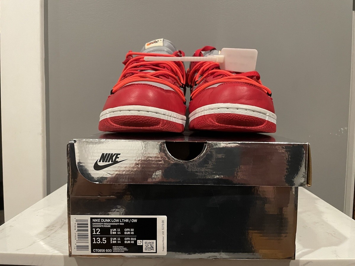 Size 12 Nike Dunk Low x OFF-WHITE University Red 2019