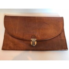 Leather Envelop Purse Clutch Industria Argentina Brown VACA Canoa 1970's Vtg