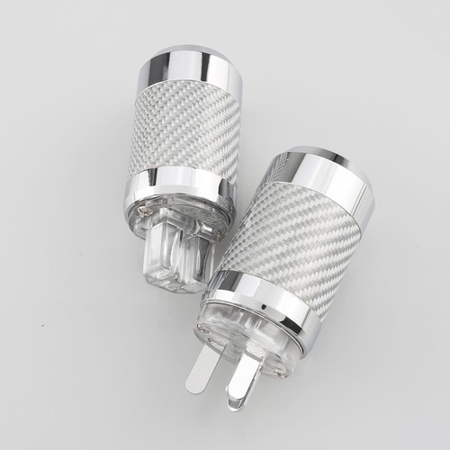 Carbon Fiber Rhodium AU Mains Power Plug Male Copper Connector Cable Cord 3 Pin - Picture 7 of 10