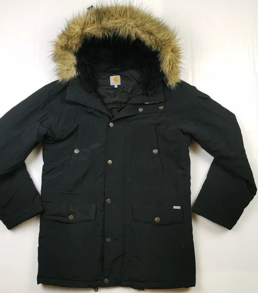*HOT Men's CARHARTT @ ANCHORAGE PARKA FUR HOODED QUILT LINED BLACK Coat Jacket S - Image 2 of 4