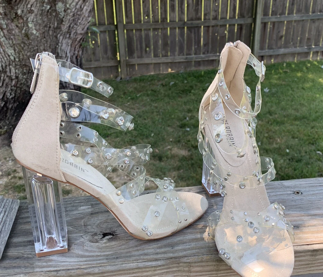 Cape Robbin Stardust Clear Beige Strappy Heels Size 6 eBay