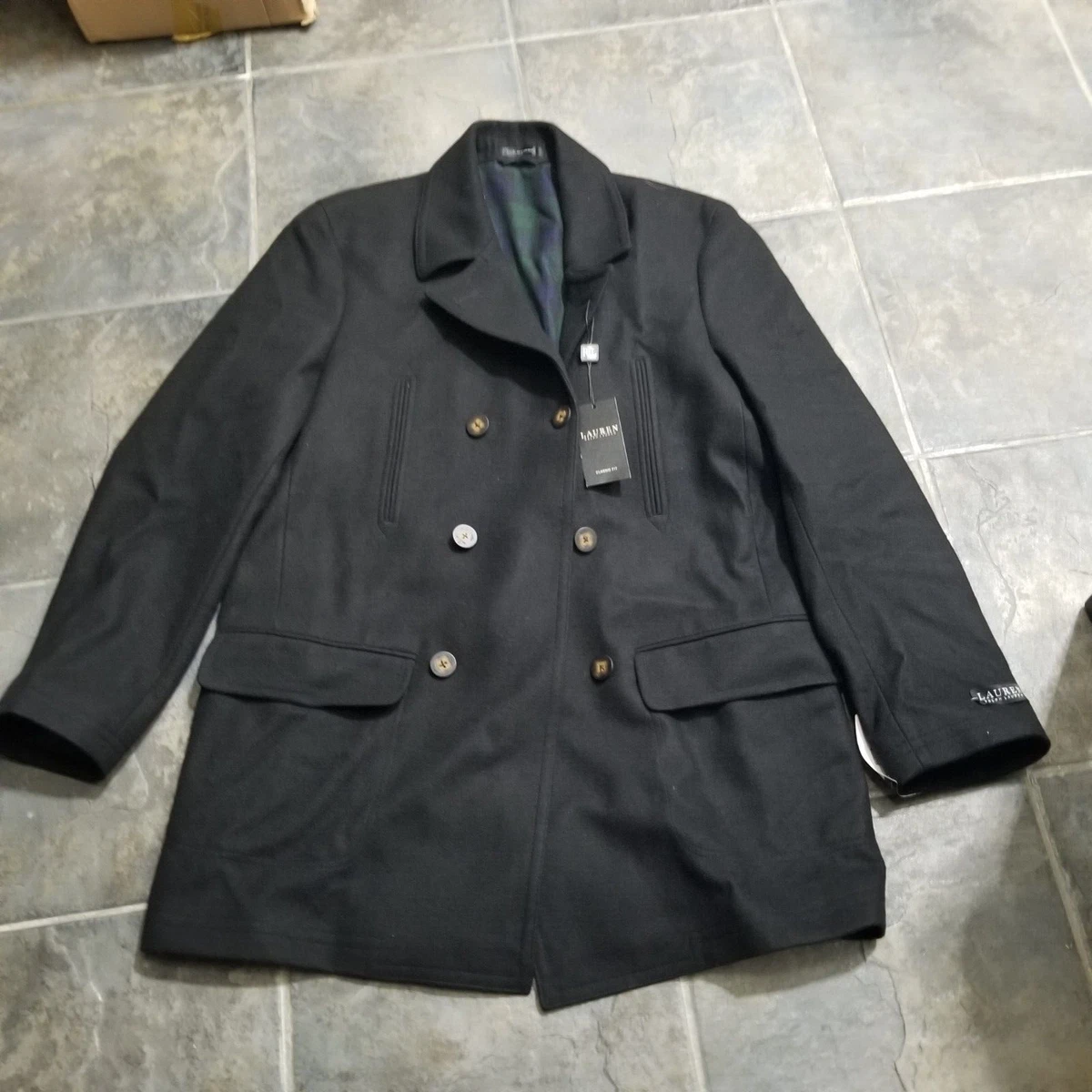 $395 Ralph Lauren Men's Black Luke Wool Blend Classic Peacoat