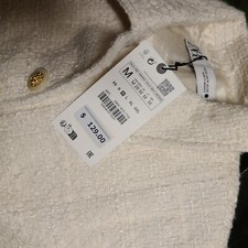 ZARA CROPPED TWEED JACKET ECRUE SIZE M 2904/872 19" Ptp MSPR 130