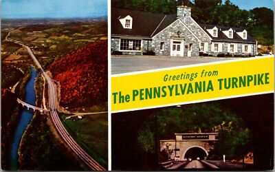 Postcard Pennsylvania Turnpike Banner Howard Johson Restaurant Jauiata River