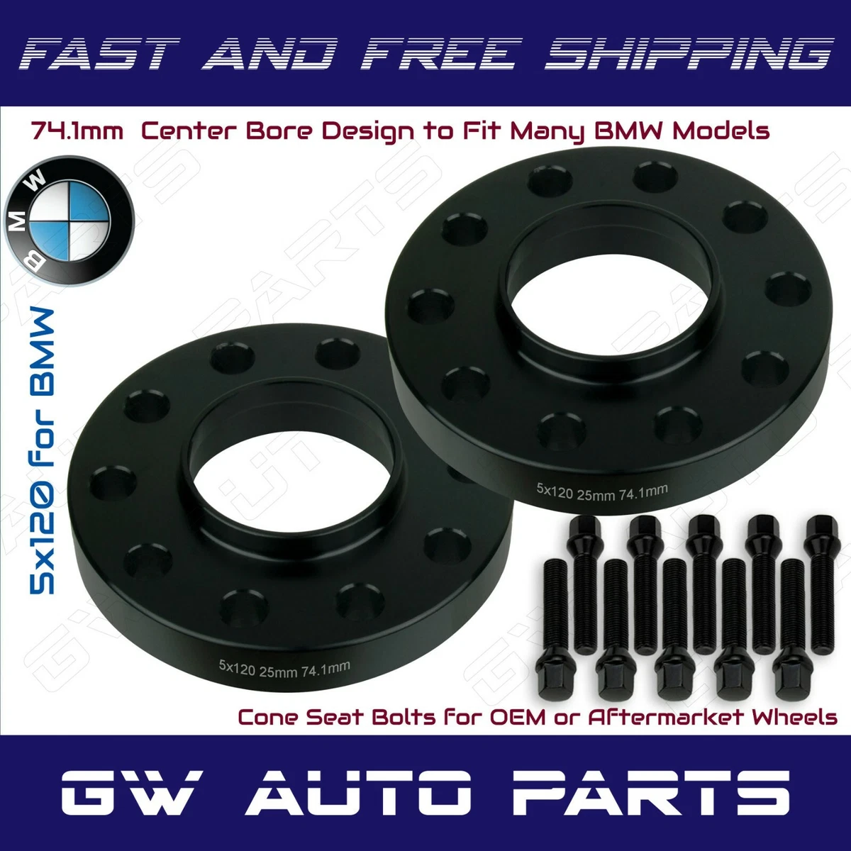 2PC FIT BMW 10mm HUB CENTRIC WHEEL SPACER CB72.56mm W/ 12X1.5 CONE SEAT LUG BOLT 2PC FIT BMW 10mm HUB CENTRIC WHEEL SPACER CB72.56mm W/ 12X1.5 CONE SEAT LUG BOLT