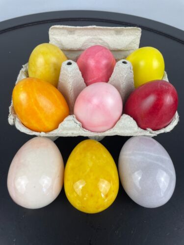 Lot of 9 Vintage Marble Alabaster Eggs Made in Italy by Ducceschi Handcarved