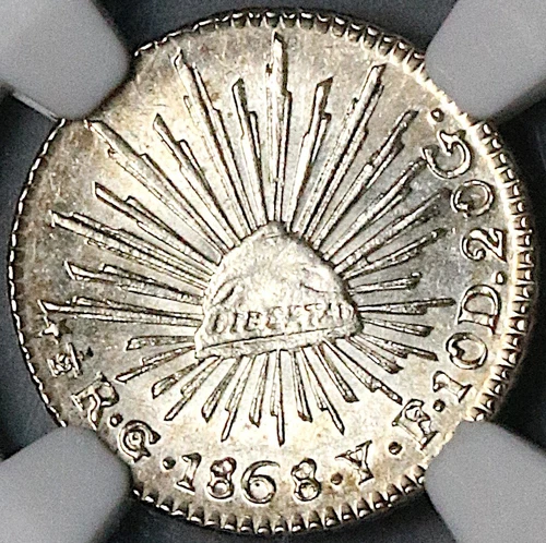 1868-Go NGC MS 65 Mexico 1/2 Real Guanajuato Mint State Cap Rays Coin (23091302C
