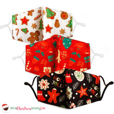 Christmas Face Mask Cotton Holiday Masks Covering 3 PCS FunChristmasMasks