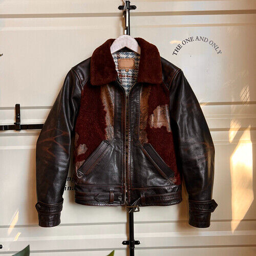 Men's Vintage Jacket Tea Core Horsehide Patchwork Lamb's Men's Vintage Jacket Tea Core Horsehide Patchwork Lamb's