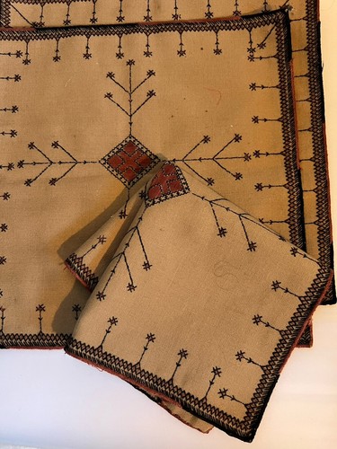 Tablecloth Iran Baluchi Ethnic Geometric Embroidery Table Cloth 4 Napkin VTG New - Picture 13 of 19