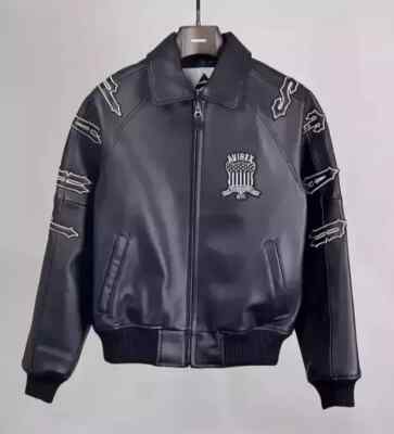 Men's AVIREX Black American Bomber Genuine Cowhide Leather Flight