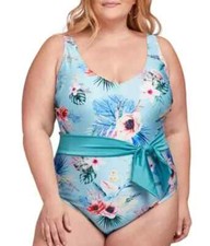 LYSA Women's Plus Size 2X Blue Floral Halter UPF 50+ One Piece Swimsuit NWT