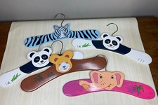 5 Children's Baby Clothes Hangers Wooden ZOO ANIMALS Painted Zebra Panda Closet