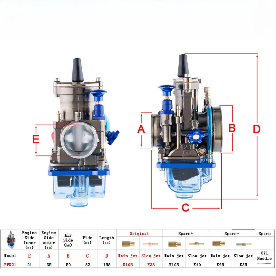 Racing Carburetor PWK 21mm Carby For Mortorcycle Scooter Dirt 2 Stroke 50-100cc - Image 2 of 4