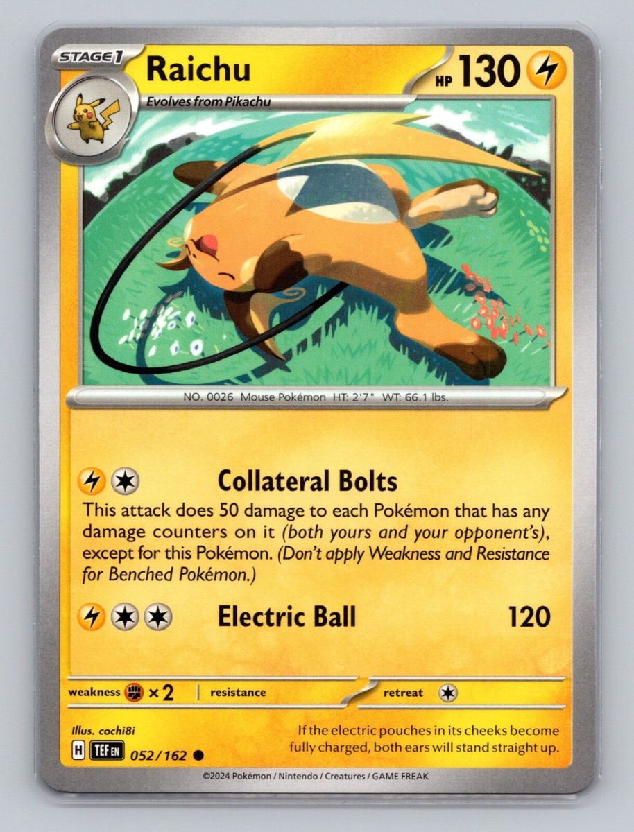 Raichu 052/162 Temporal Forces Common NM TEF EN Pokemon Card