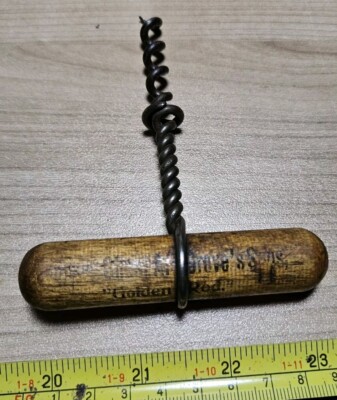 Vtg Chas. Charles A. Grove's Sons Golden Rod Whiskey Lancaster Wood Corkscrew 