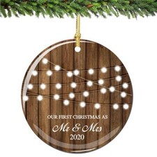 Our 1st Christmas As Mr. and Mrs. Ornament 2022 Lights Porcelain Ornament Newlyw