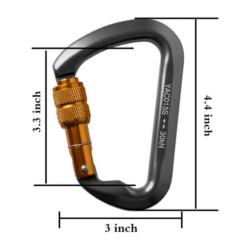 30KN Heavy Duty Aluminum Climbing Carabiner D-Ring Screw Locking Rescue Buckle - Picture 3 of 10