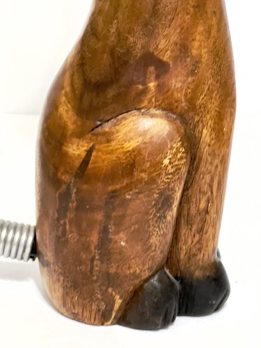 Estatuilla de gato de madera tallada a mano de 12" de colección barbilla blanca arte popular bigote Tailandia - Imagen 11 de 21
