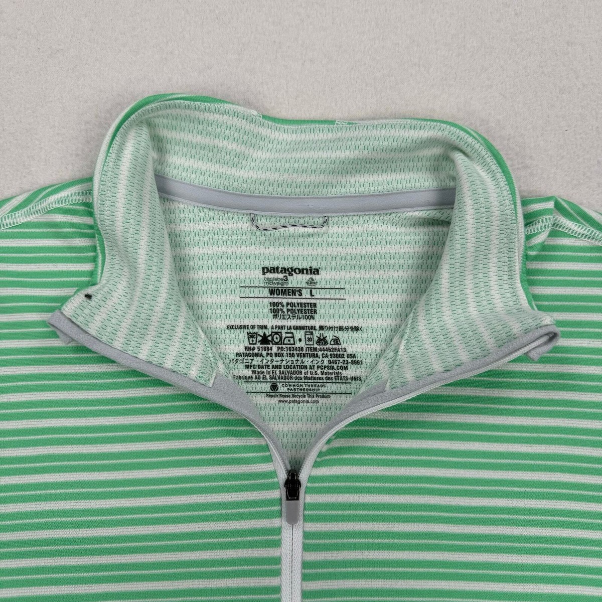 TH‼️ Patagonia Jacket Size Large Green Blue Stripe 1/4 Zip Long Sleeve